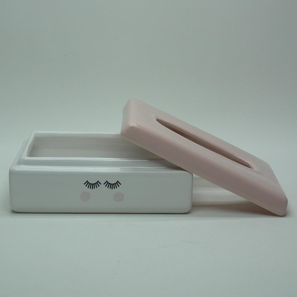 Caixa Porta Lenço Umedecido Cerâmica para Kit Higiene Bebê ou Banheiro Cor Cílios Rose