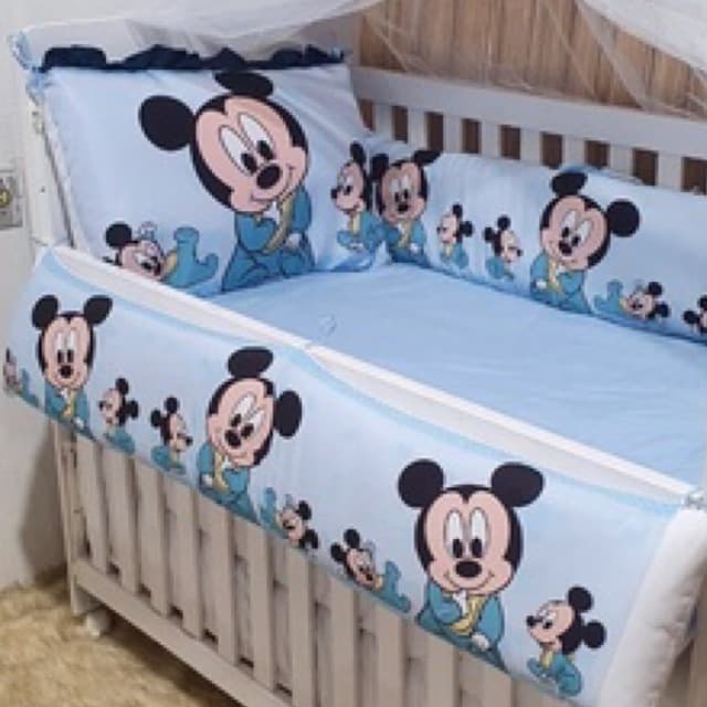 Kit Berço luxo 9 Peças Mickey azul bebê Para berço Padrão americano