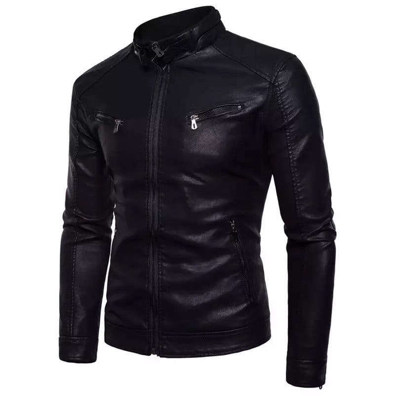 Jaqueta de Couro Masculina Clássica Pronta Entrega Resistente Moderna Slim Fit