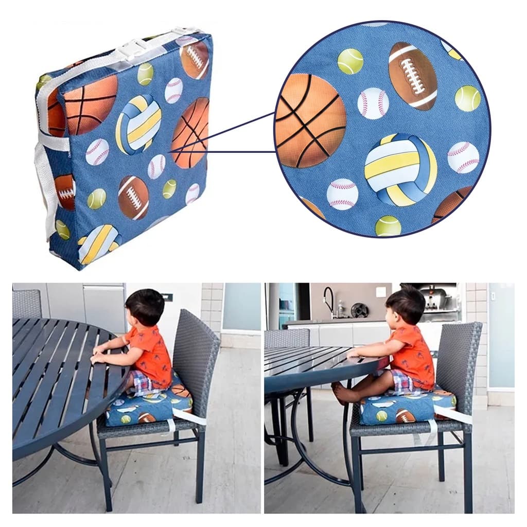 Almofada Criança Elevação Assento Impermeável Bolas Azul Esporte Infantil para Cadeira Cadeirinha Bebês Universal Menino Menina