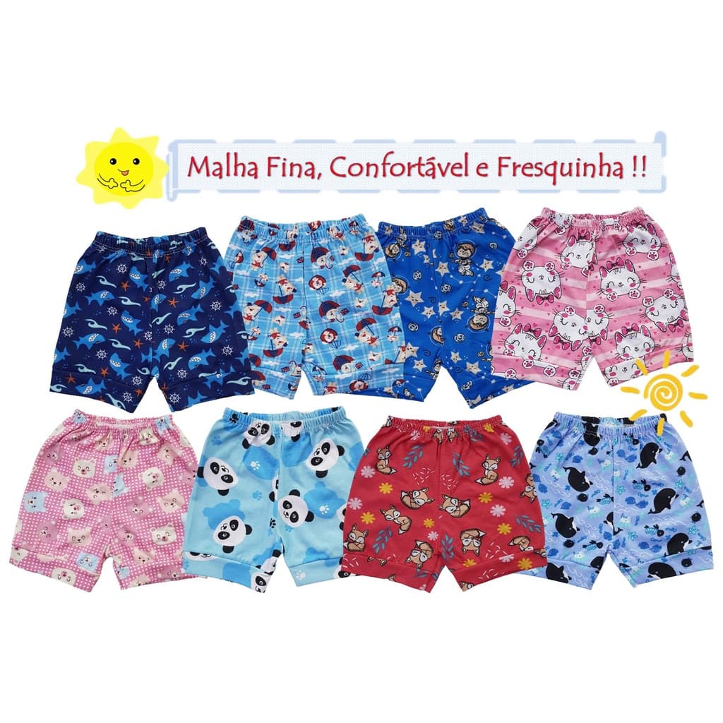 Shorts Bebê Menino Menina Tapa Fralda 100% Algodão Malha fina, Confortável e Fresquinha PMG  Preço bom, Promoção, Barato