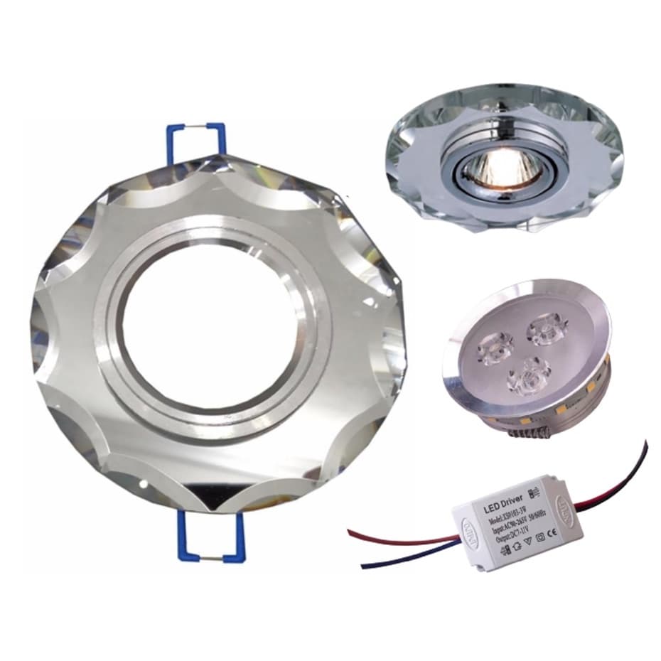 Luminaria Spot Led 3w de Embutir Acabamento Espelhado em Vidro Branco Frio