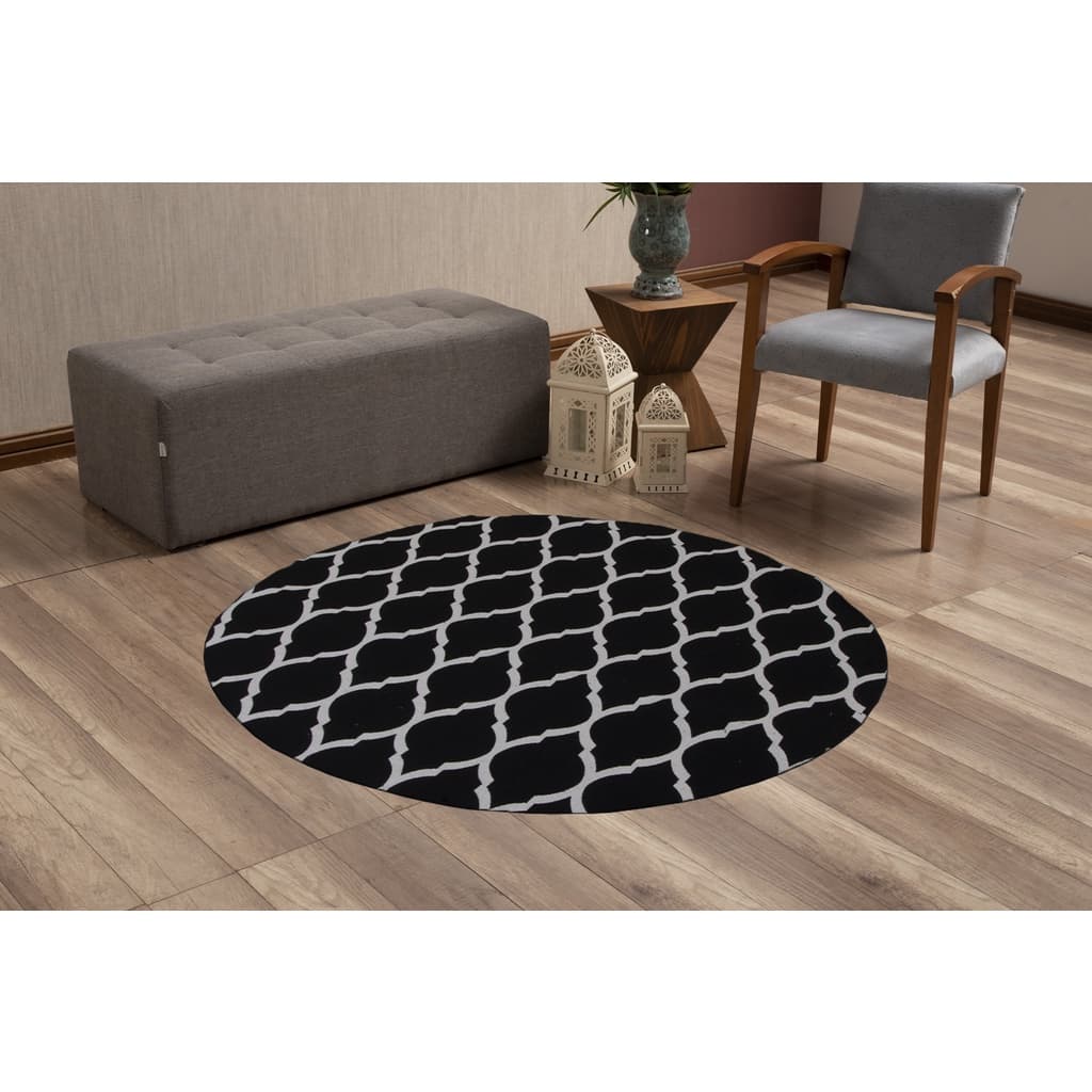 Tapete Redondo Luxo 1,00m x 1,00m Rustico Para Sala Quarto Escritórios Antiderrapante