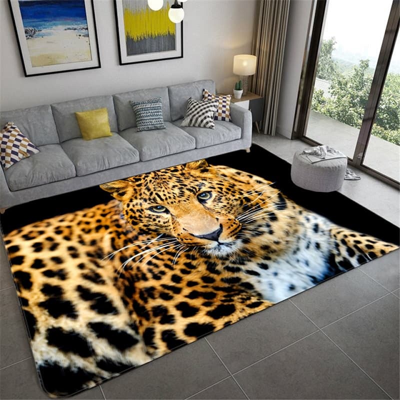 Tapetes 3D Leopardo Tigre Leão De Área Antiderrapante Grandes Para Sala De Estar Confortável Chão Macio Quarto