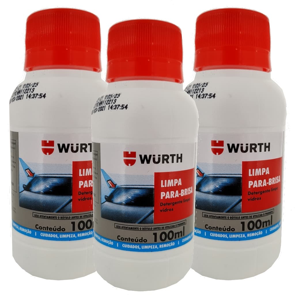 Kit Com 3 Limpa Parabrisa  Wurth Detergente liquido Automotivo Limpeza de Vidros Carro Fluido 100ml