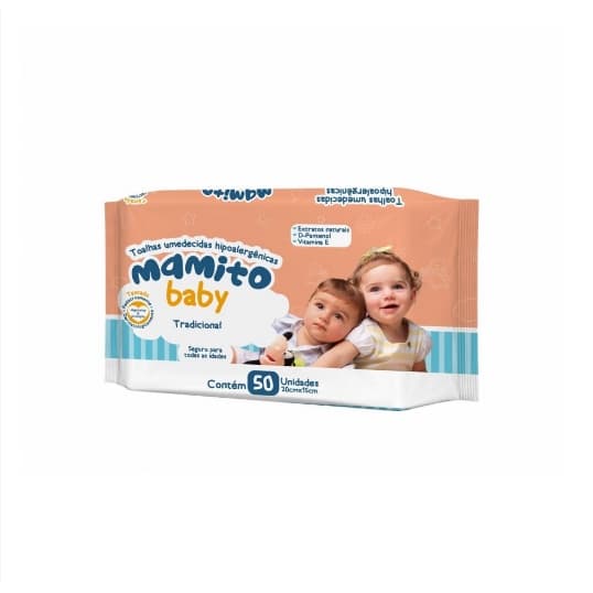 Lenço Umedecido Mamito Baby Tradicional Toalha Umedecida Chams 50 Unidades @