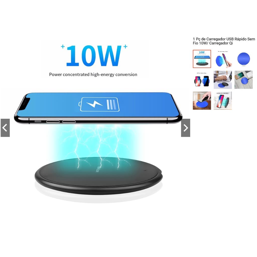 Carregador Usb Rápido Sem Fio 10w/ Carregador Qi