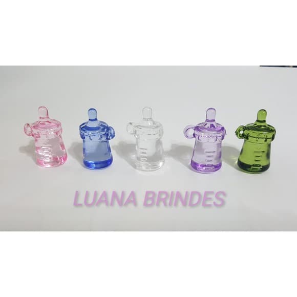 Mini Mamadeira em acrílico colorido Pacote com10 unidades