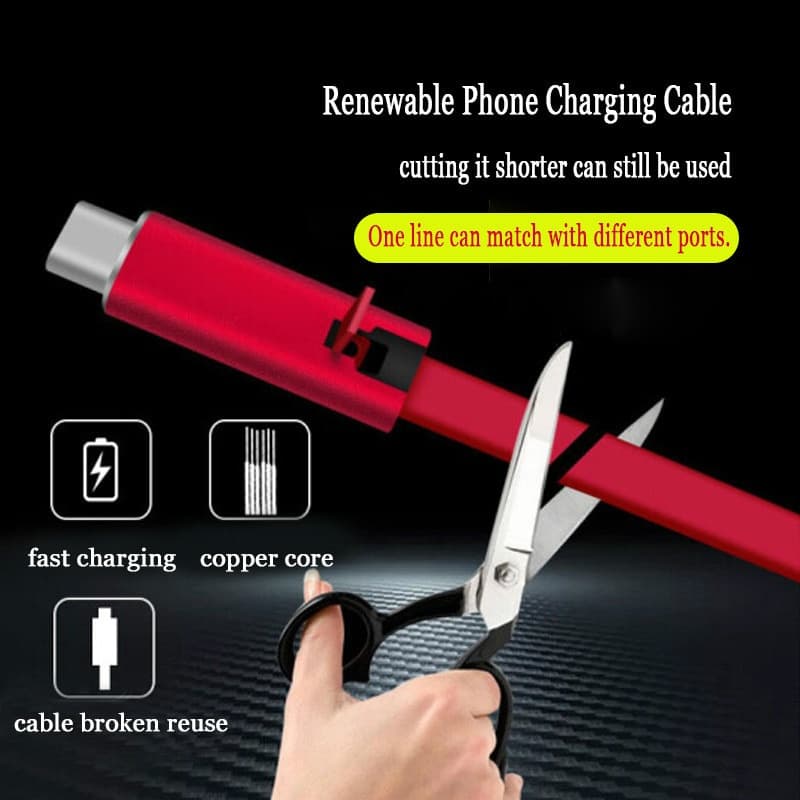 Cabo USB Ajustável Carregador De Celular Recarregável Para Cortar Reparo Rápido IOS Android Tipo C