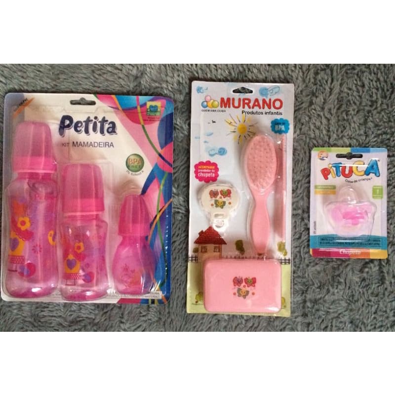 Kit Mamadeira Petita + Kit Pente Murano + Chupeta Pituca Para Bebês.