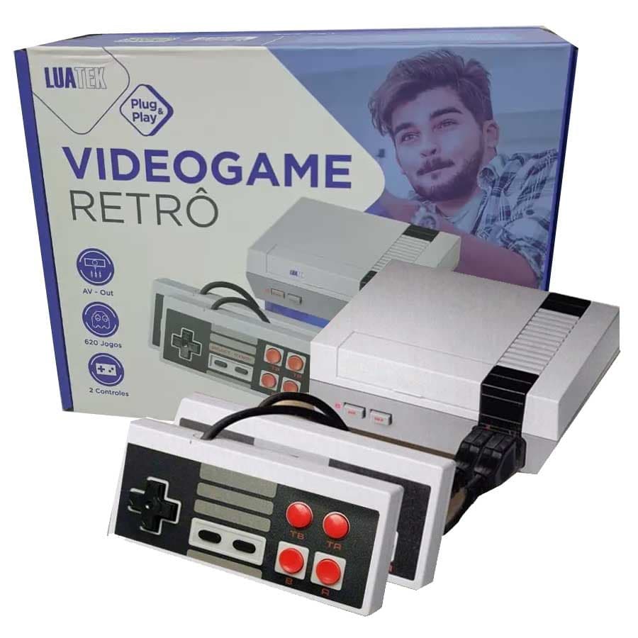 Vídeo Game Retrô com 620 Jogos e 2 Controles com Jogos antigos 8 Bits e Conexão AV Audio e Vídeo na sua TV