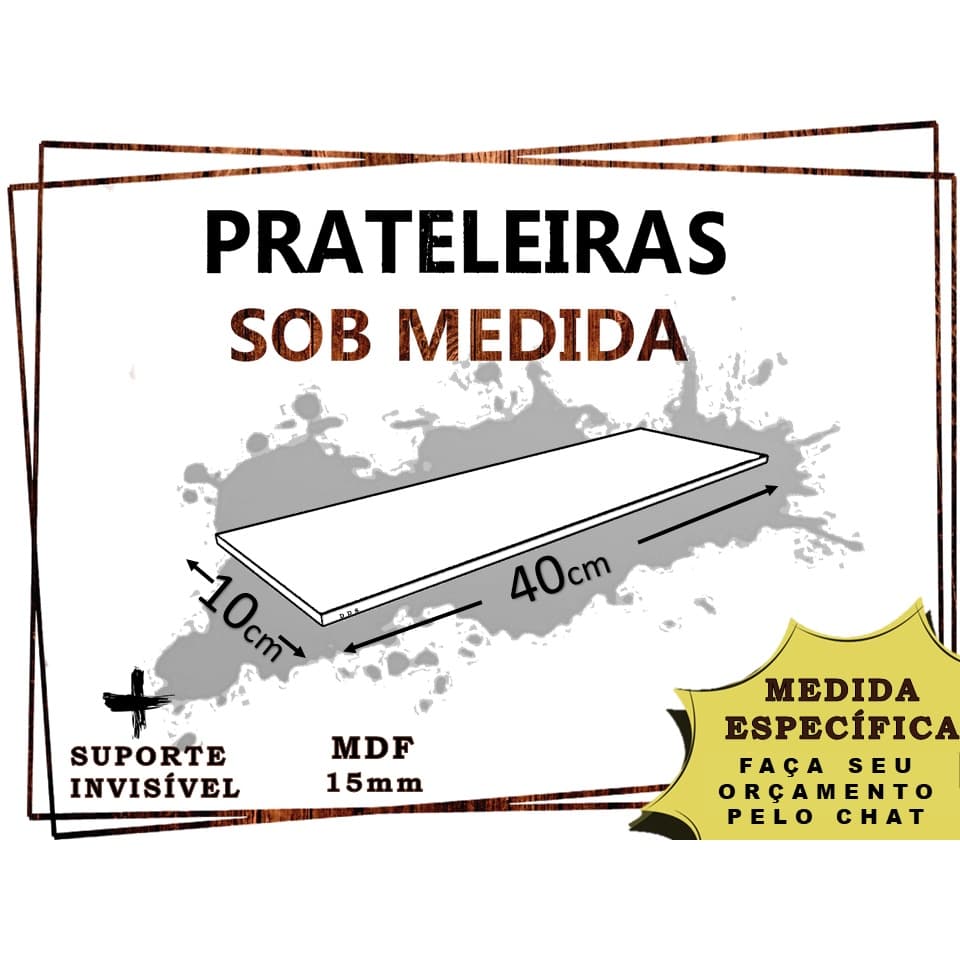 Prateleira De Parede 40x10 cm madeira mdf Branco Suporte Invisível Sala quarto escritorio Despensa