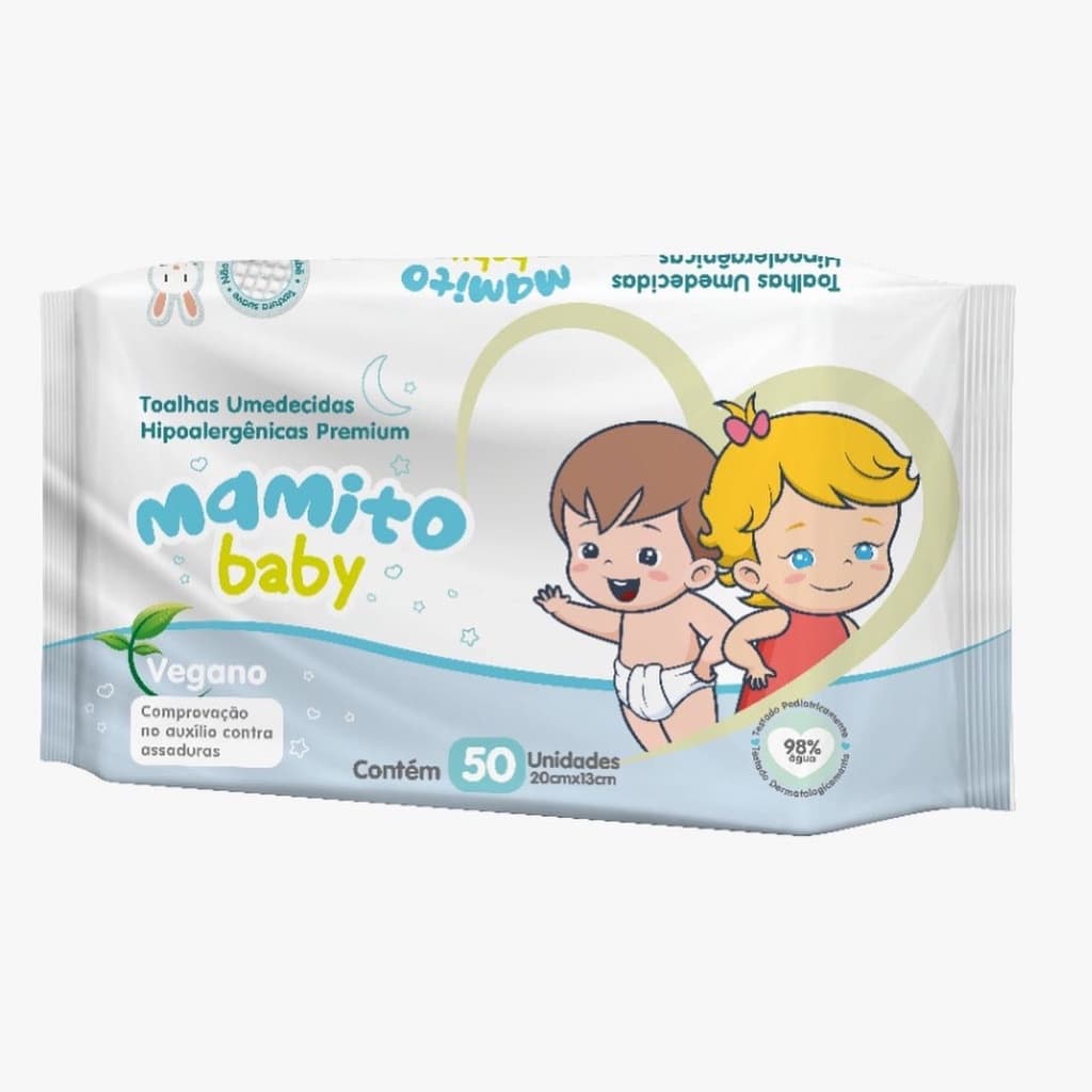Lenço Umedecido Mamito Baby Tradicional Toalha Umedecida Chams 50 Unidades