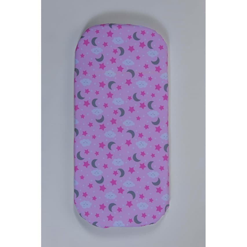 Colchonete Para Carrinho de Bebe Estrelinha Rosa e Cinza Céu com Espuma densidade 16 Colchao para carrinho Oval Rosa Estrelas