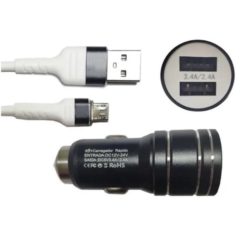 Carregador Veicular Rapido V8 Original 3.1a 2usb Fonte Metal Blue Star