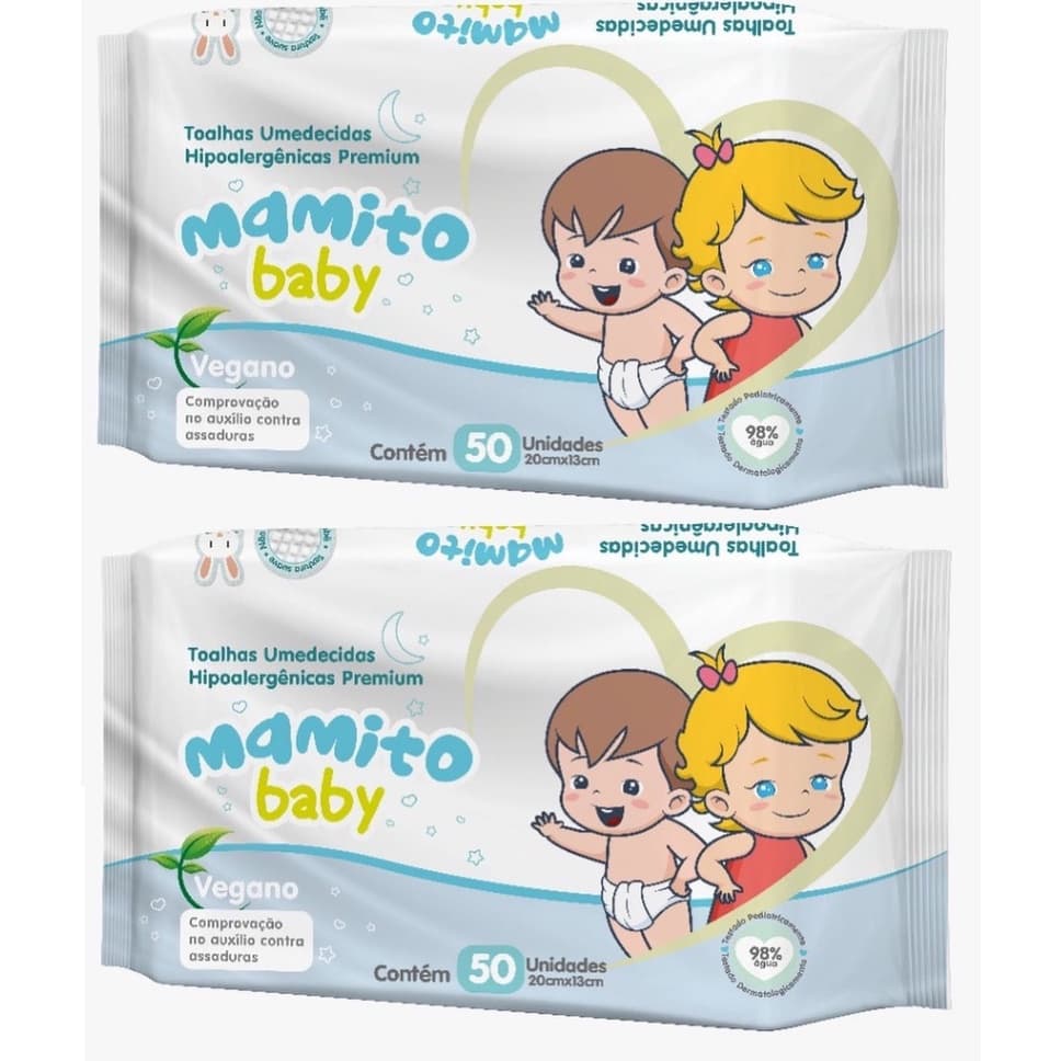 Kit com 2 - Lenços Umedecidos Mamito Baby Toalhas Umedecidas 50 Unidades Cada (total: 100 Unidades)