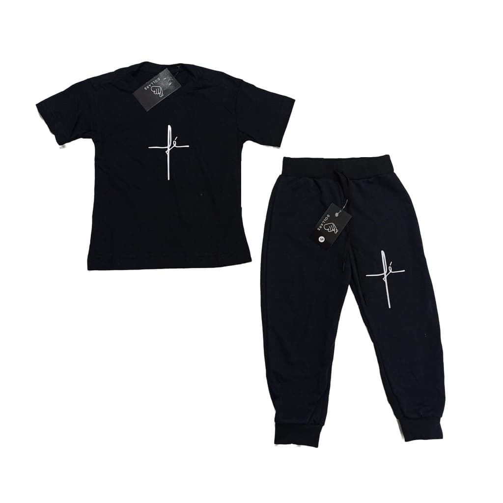 Kit Calça + Camiseta Fé Moletom Infantil Unixess 1 A 8 Anos Oferta