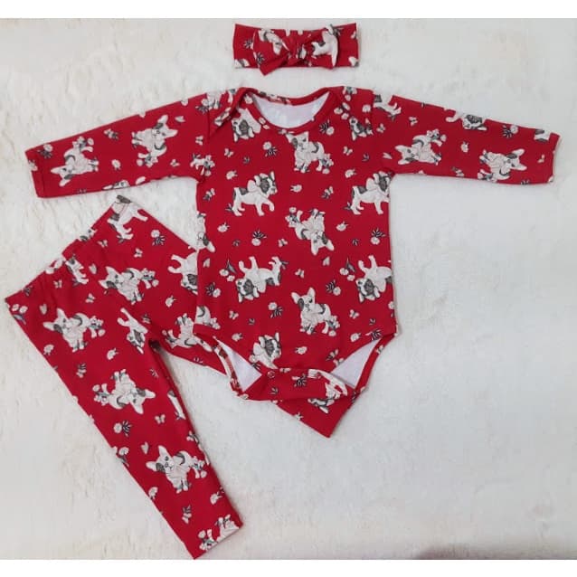 Conjunto bebe menina frio com calça legging + blusa ou body longo + faixa de cabelo - Roupa bebê Sortidos Varias opções de estampas!