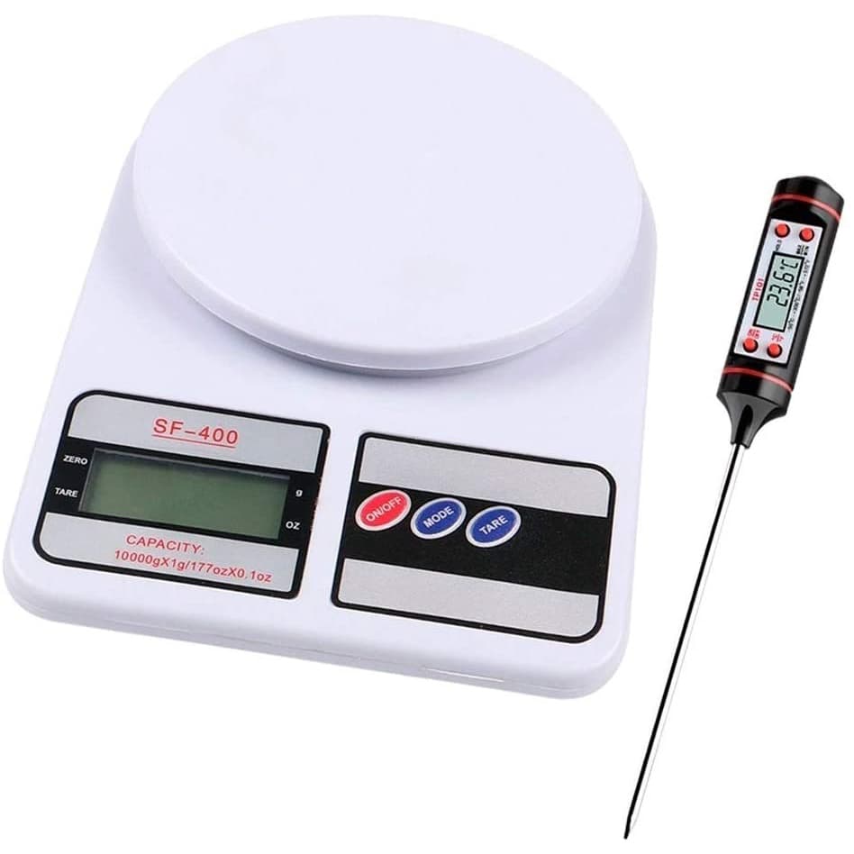 Balança Digital de Cozinha Precisão 10kg + Termômetro Digital Espeto Culinário Tp101