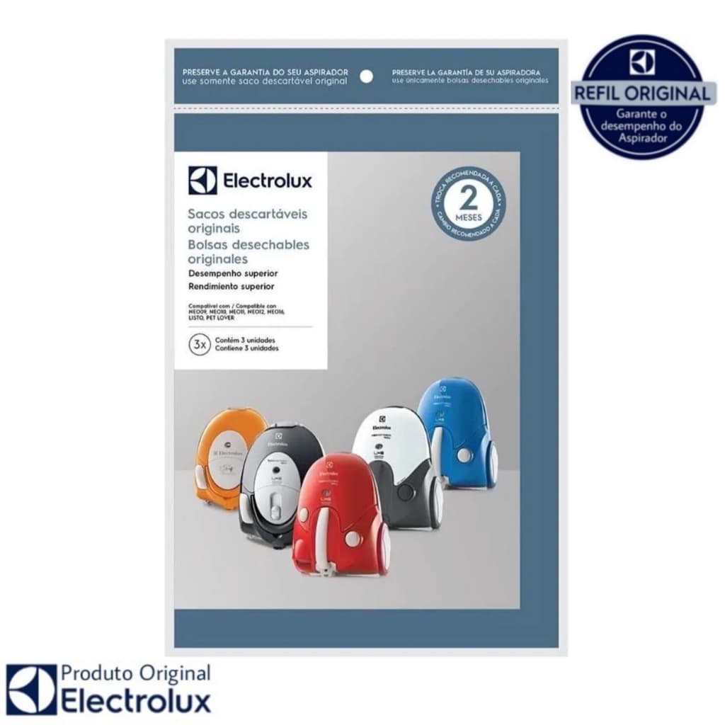 Kit 3 Sacos Aspirador de Pó Neo Listo Pet Lover Electrolux - Original (SBENE)