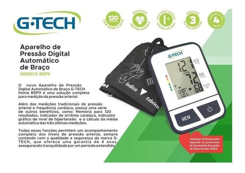 Aparelho Medidor Pressão Arterial Automático Gtech Bsp11s