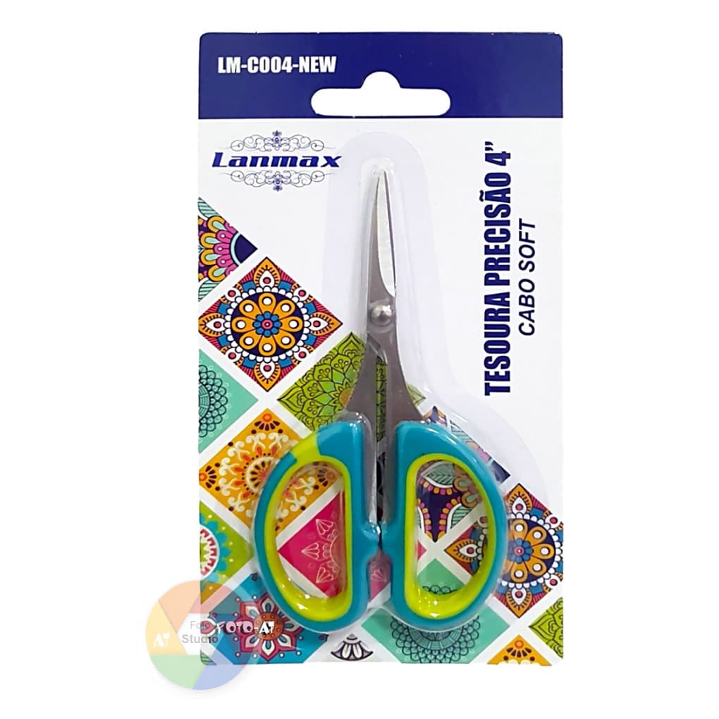 Tesoura de Precisão Fina Cabo Soft Emborrachado Patchwork Artesanato 4" tecido costura apliques pequenos detalhes papel