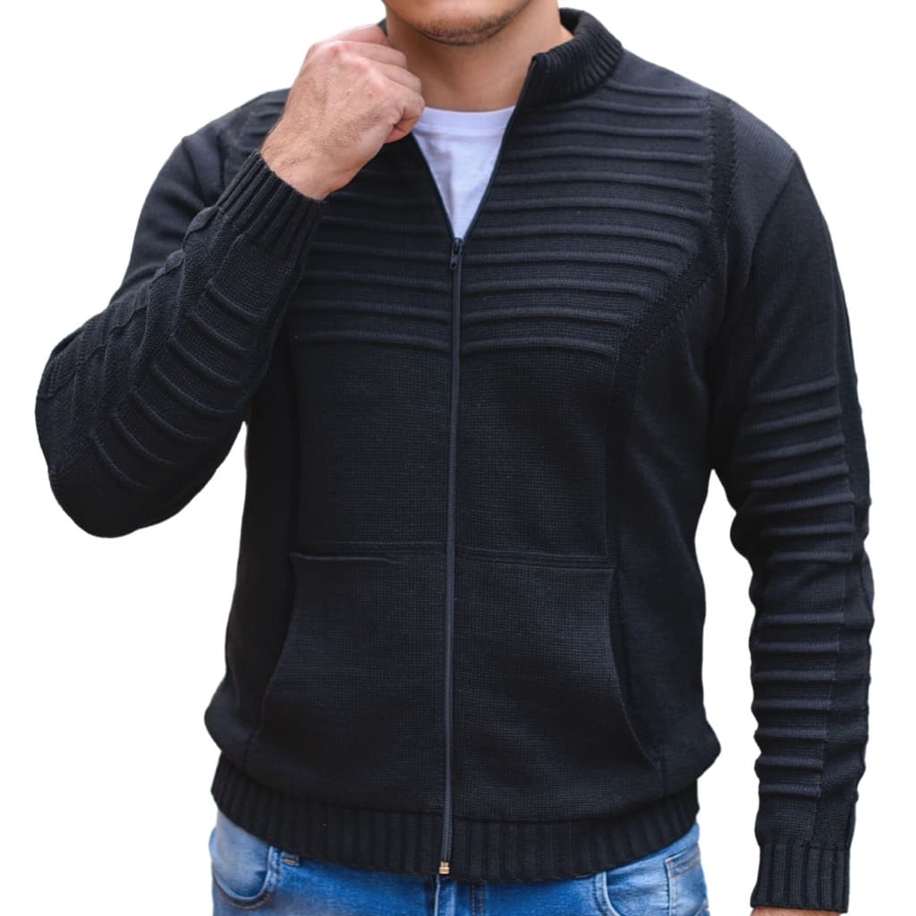 Jaqueta Casaco De Inverno Frio Masculino Com Bolso E Ziper Tricot