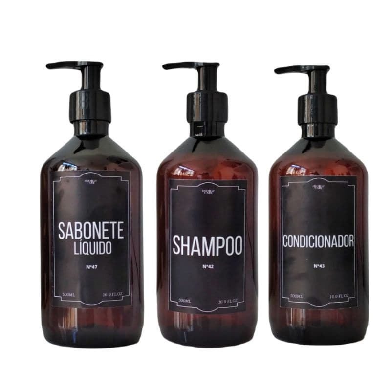 Kit Banho Pet ÂMBAR para Shampoo Sabonete Líquido e Condicionador 3 pçs 500ml