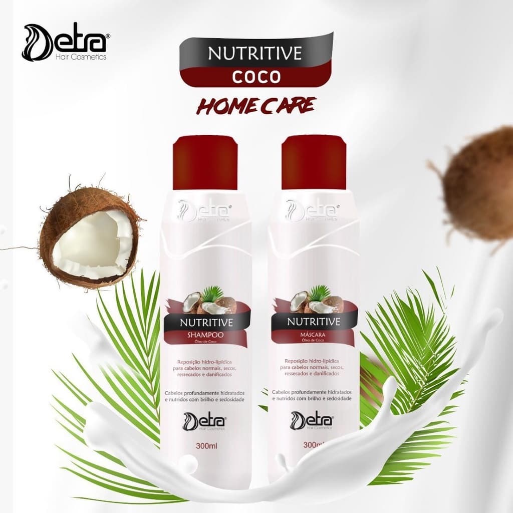 Shampoo Hidratante Nutrição Profunda Óleo de Coco Nutritive 300ml Antioxidante Detra Cosmeticos