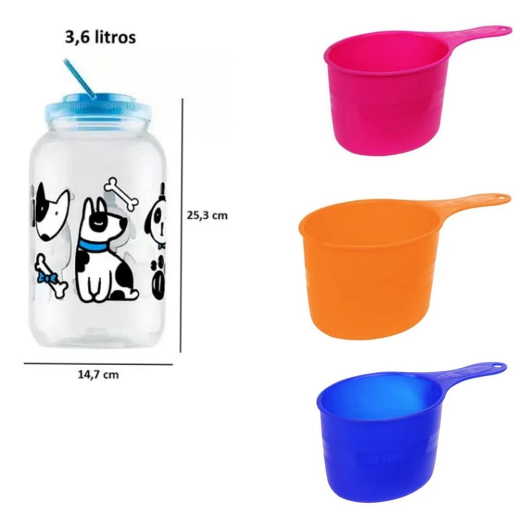 Medidor de Ração +Porta Ração ou Petisco Gatos e Cães Pet- Cachorro REF 25