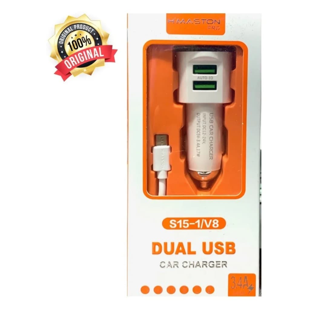 Carregador Rapido Turbo Hmaston Celular Veicular Original 2 Entradas Usb Cabo iPhone Turbo