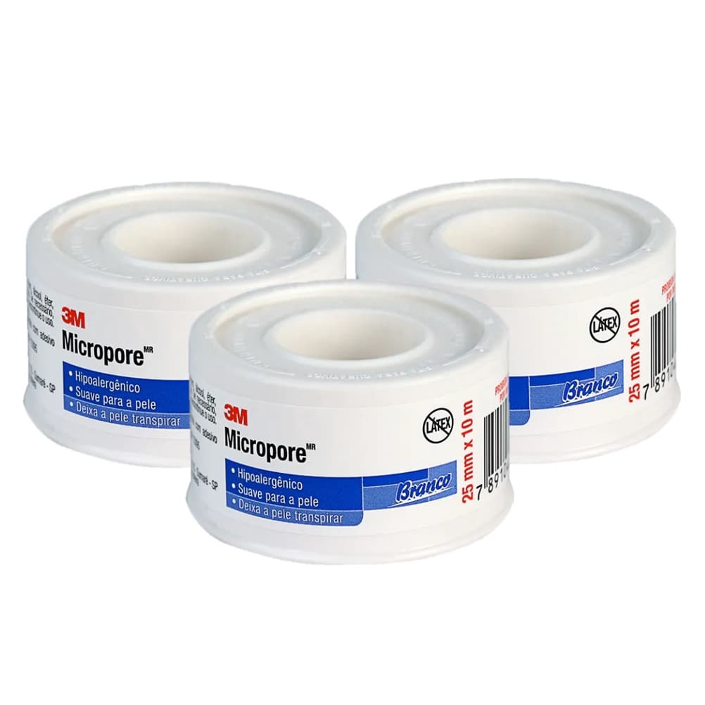 Kit C/ 3 Fitas Micropore 25mm X 10 Mt Cor Branca 3m