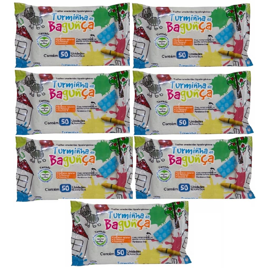 Kit com 7 - Lenços Umedecidos Turminha da Bagunça Toalhas Umedecidas 50 Unidades Cada (Tota: 350 lenços) Legitimo