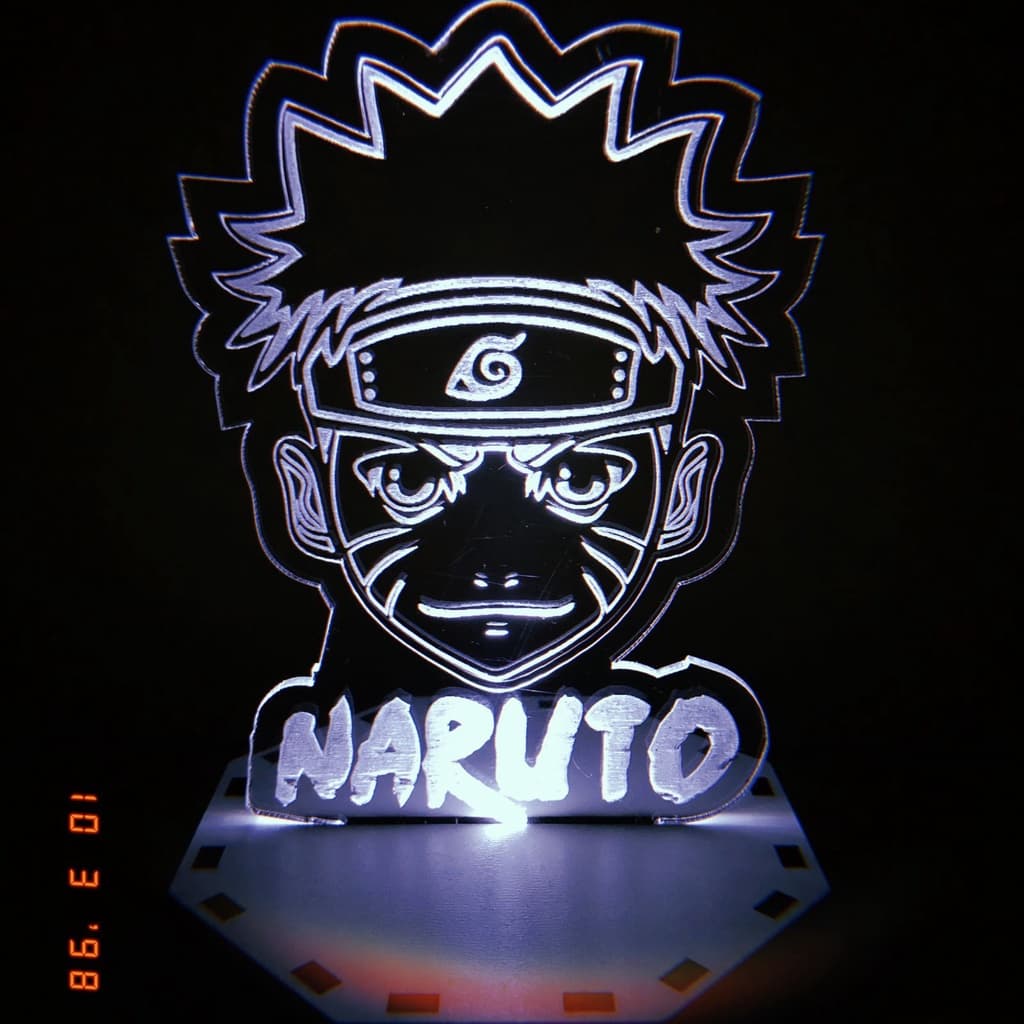 Luminária Led em Acrílico Anime Naruto - Led Branco ou Colorido