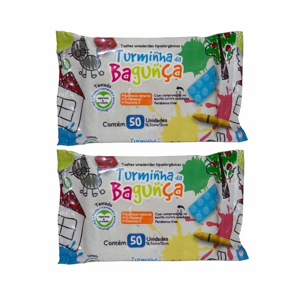 Kit com 2 - Lenços Umedecidos Turminha da Bagunça Toalhas Umedecidas 50 Unidades Cada (Total: 100 lenços) o autentico