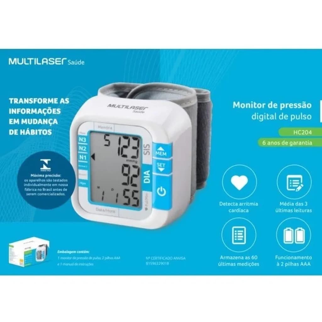Aparelho Medidor De Pressão Arterial Digital de Pulso - Multilaser