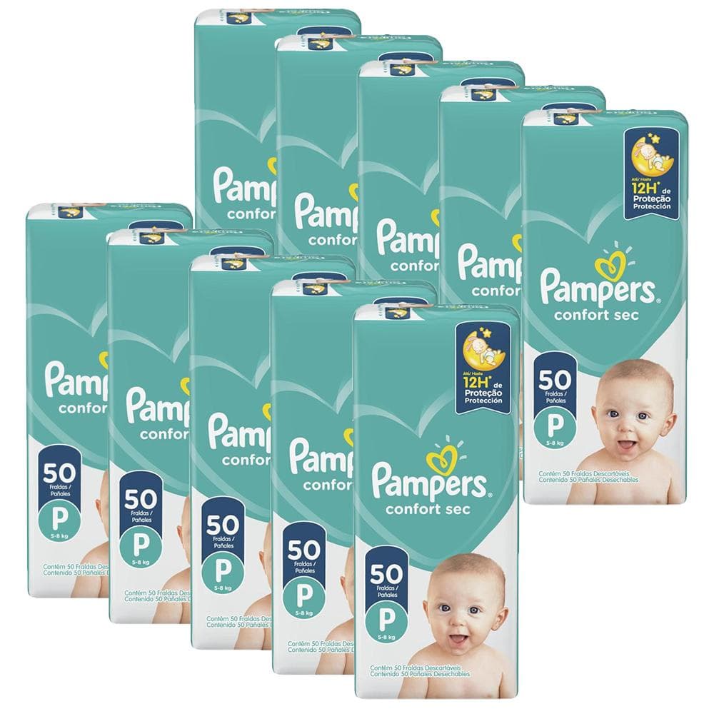 Kit Fralda Pampers Confort Sec Mega Tamanho P com 500 unidades
