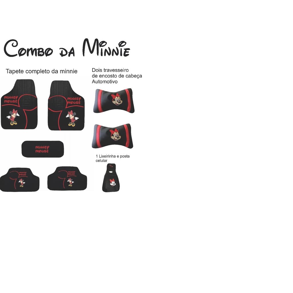 Tapete automotivo combo da minnie tapete lixeirinha e travesseiro