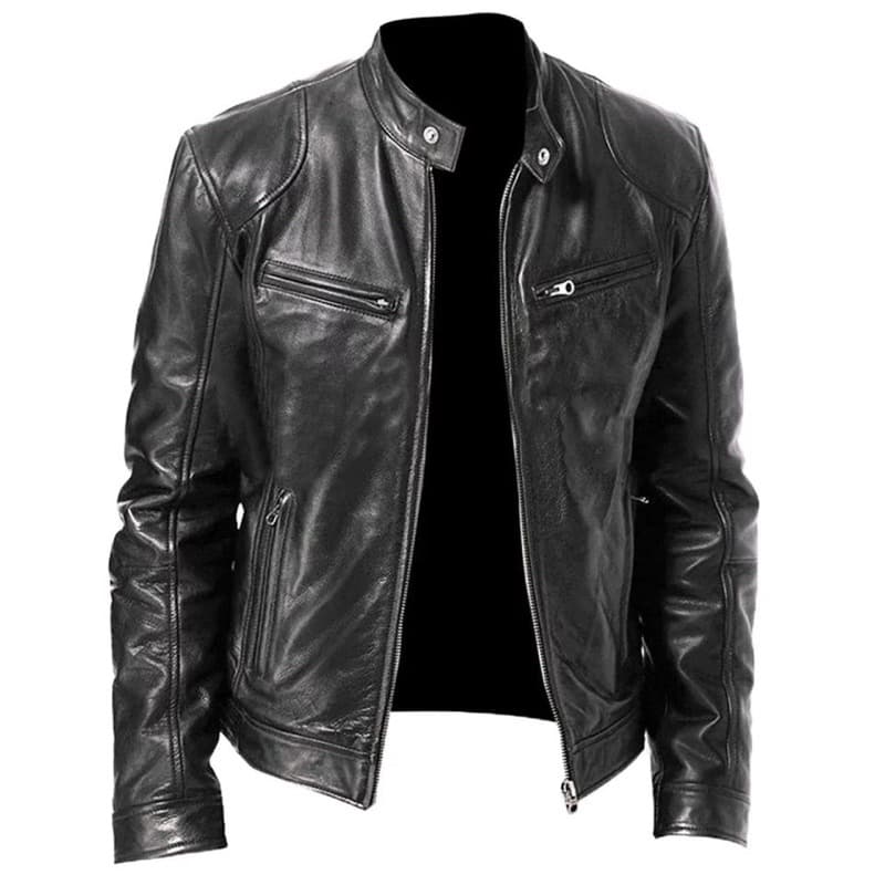 Jaqueta de Couro Masculina Motoqueiro Resistente Frio Slim