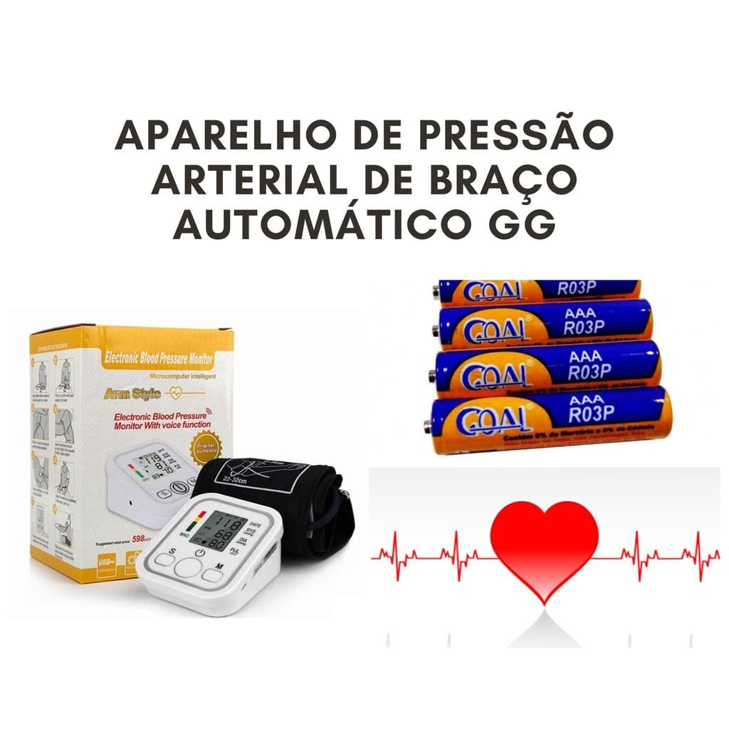 Aparelho De Medir Pressão Arterial Digital Braço Extra G + Pilhas Inclusas