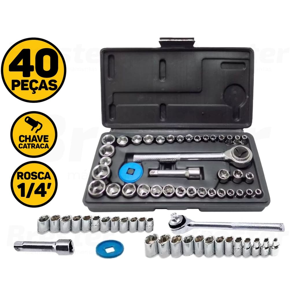 Kit Chaves Jogo Catraca Reversível Soquetes 40 Peças Maleta Fertak 4820
