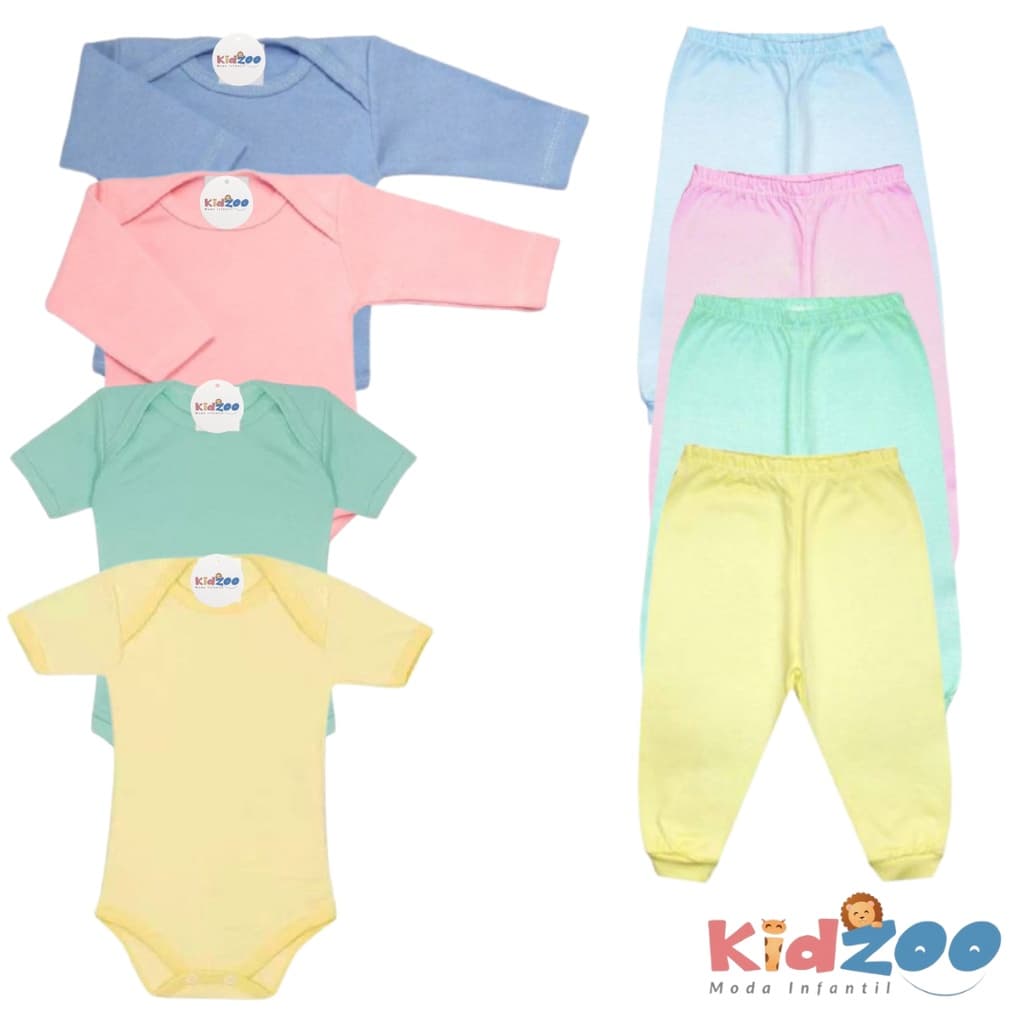 Kit 4 Peças 2 Bodies ML e MC + 2 Mijões em Malha/ Enxoval Barato/ Roupa de bebe