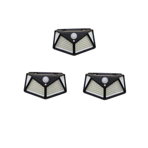 kit com 3 Luminária Energia Solar Parede Led Sensor Presença 3 Funções 100 leds branco frio