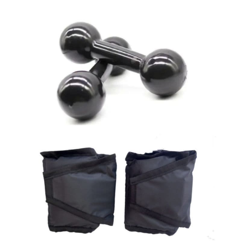 Halter Peso Emborrachado 3 Kg + Tornozeleira 2 Kg Cada Academia