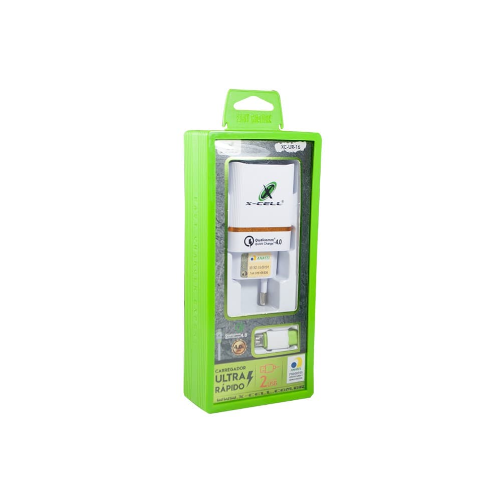 Kit Carregador X-Cell Ultra Rápido V8 2 Usb 4.0a XX-UR-16 - Este carregador universal usb, possui 2 saídas de carregamento simultâneo