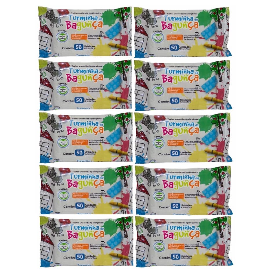 Kit com 10 - Lenços Umedecidos Turminha da Bagunça Toalhas Umedecidas 50 Unidades Cada (total: 500 lenços) o autentico