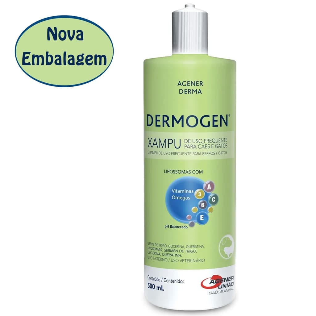 Shampoo Dermogen 500 ml para Pele Sensível - Cães e Gatos - Agener União - ORIGINAL COM NOTA FISCAL