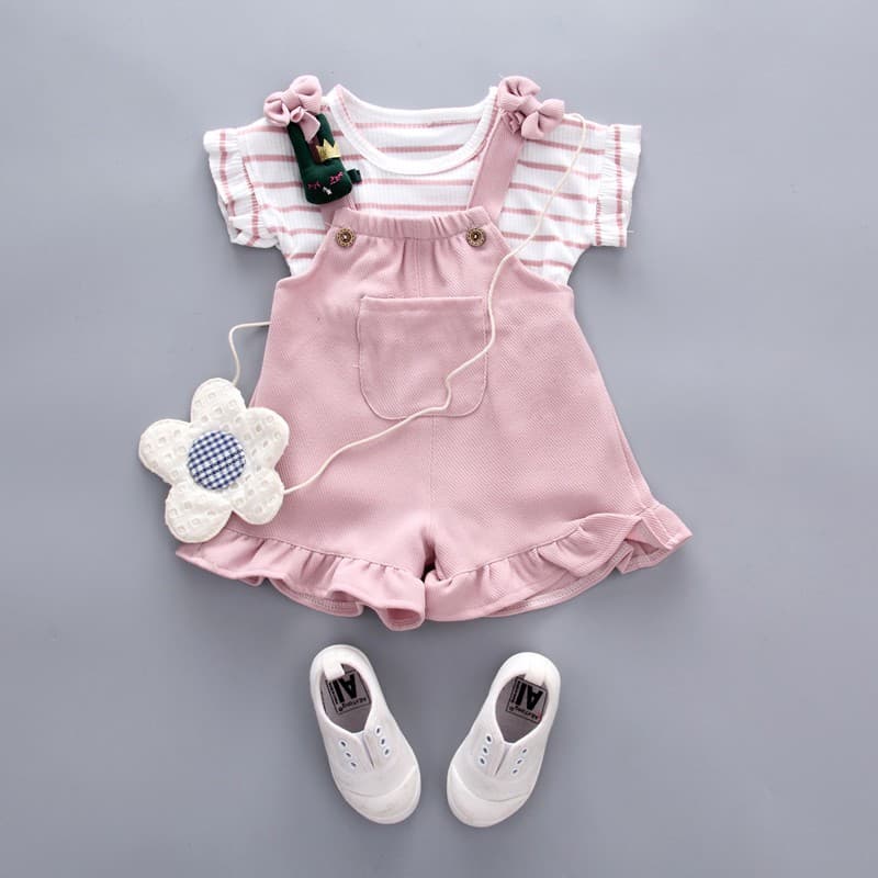 2 Pçs Bonito Da Criança Do Bebê Menina Camiseta + Shorts Suspender Roupas De Passeio Nova Moda Bay Define Ternos Bajubab
