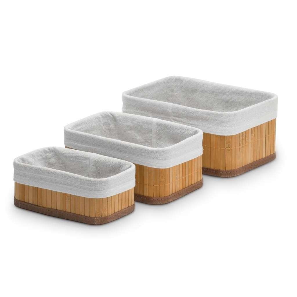 Kit Organizador 3 Pecas Bambu Cesto Pequeno Banheiro Cozinha - Mimo Style