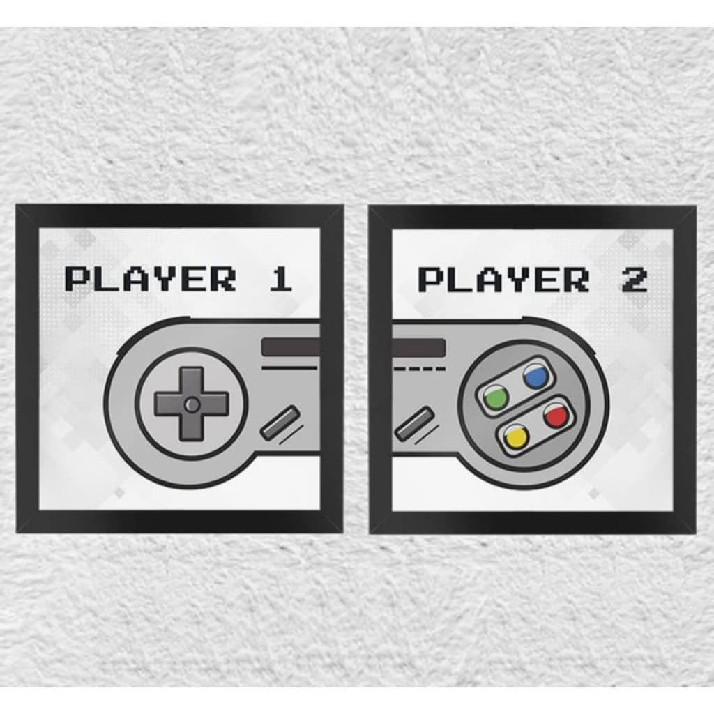 Kit 2 Peças Quadro Decorativo Game Nintendo Play 1 Play 2 - Painel Decoração Quarto Menino Gamer Controle de Video Game
